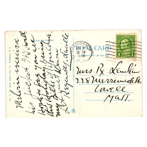 Vintage Postcard State Capitol Providence Rhode Island 1938 Postmarked Writing - Picture 2 of 2